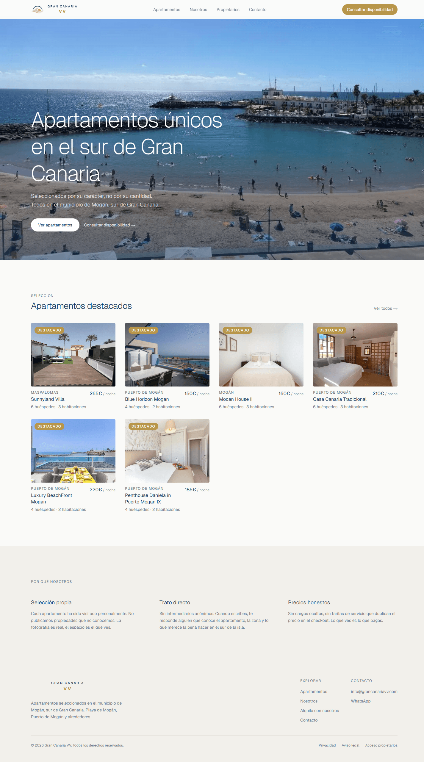 Home de grancanariavv.com con el catálogo de alojamientos