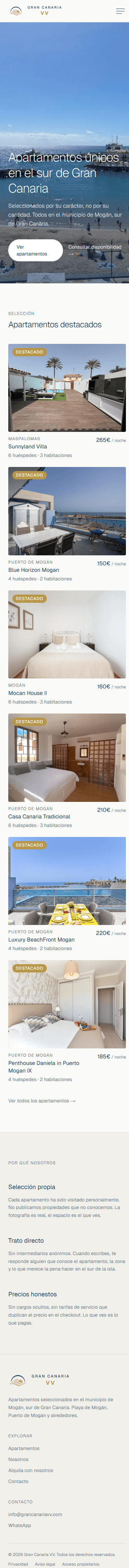 Vista móvil de la home de grancanariavv.com